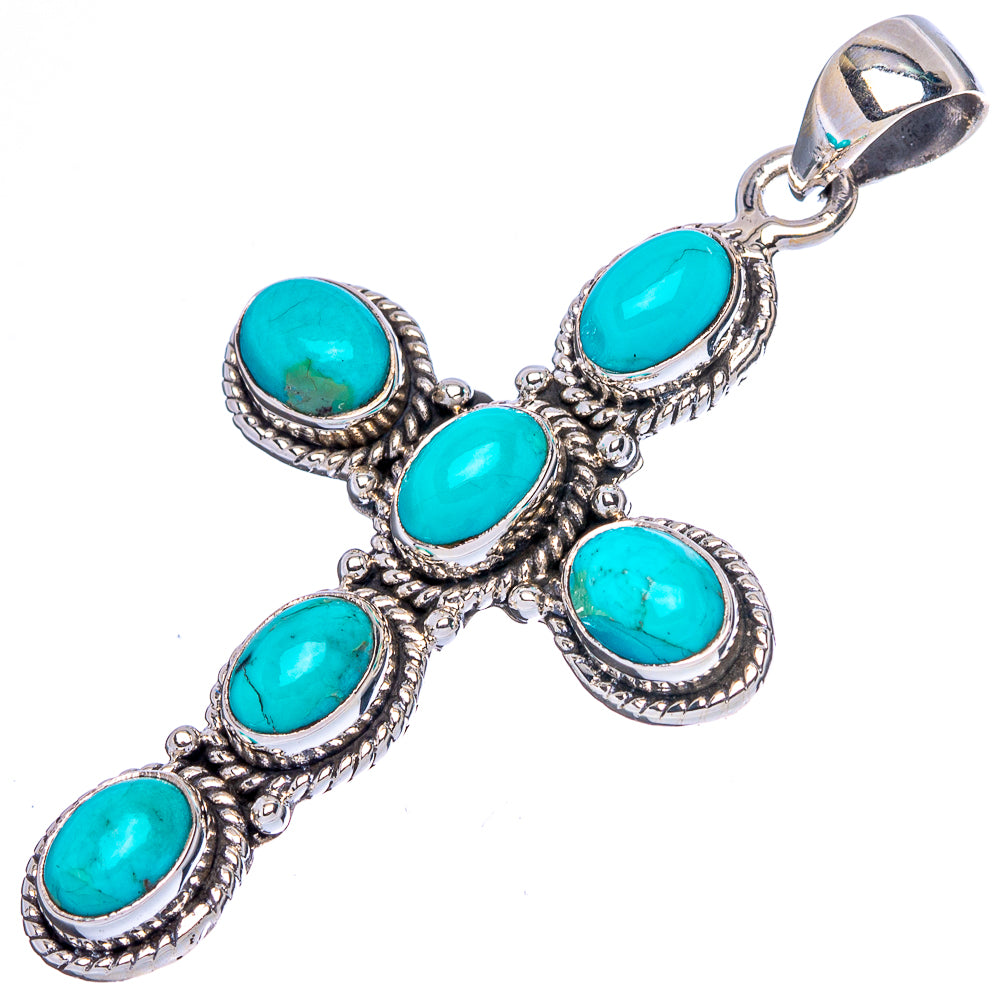 Arizona Turquoise Cross Pendant 2" (925 Sterling Silver) P43140