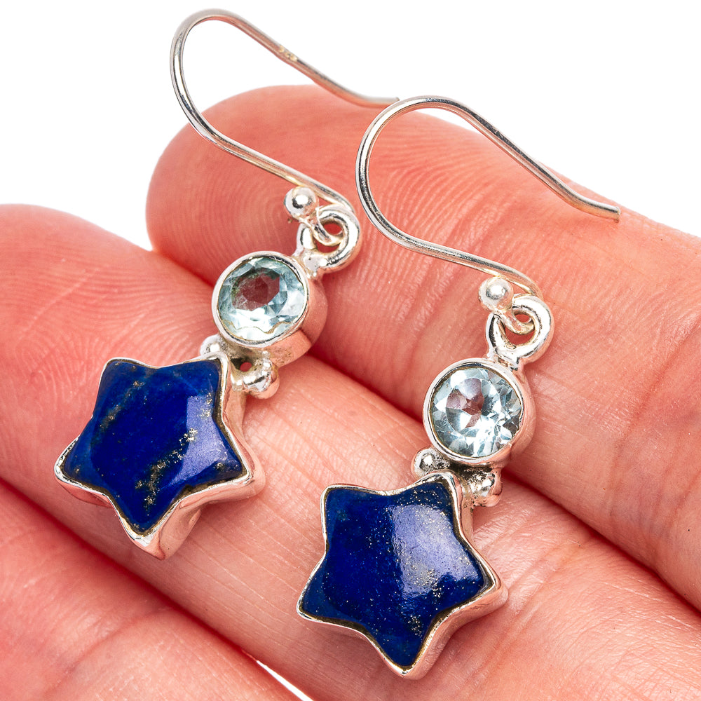 Lapis Lazuli Star, Blue Topaz Earrings 1 3/8" (925 Sterling Silver) E433406