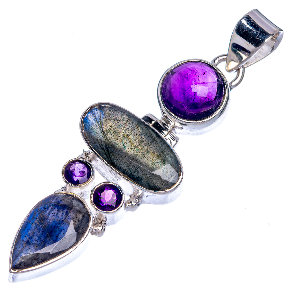 Labradorite, Amethyst Pendant 2 1/8" (925 Sterling Silver) P39820
