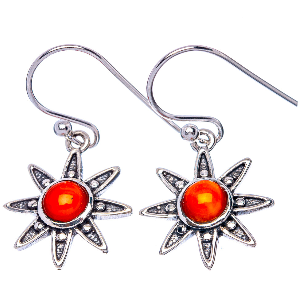 Red Onyx Flower Dainty Earrings 1 1/4" (925 Sterling Silver) E2073
