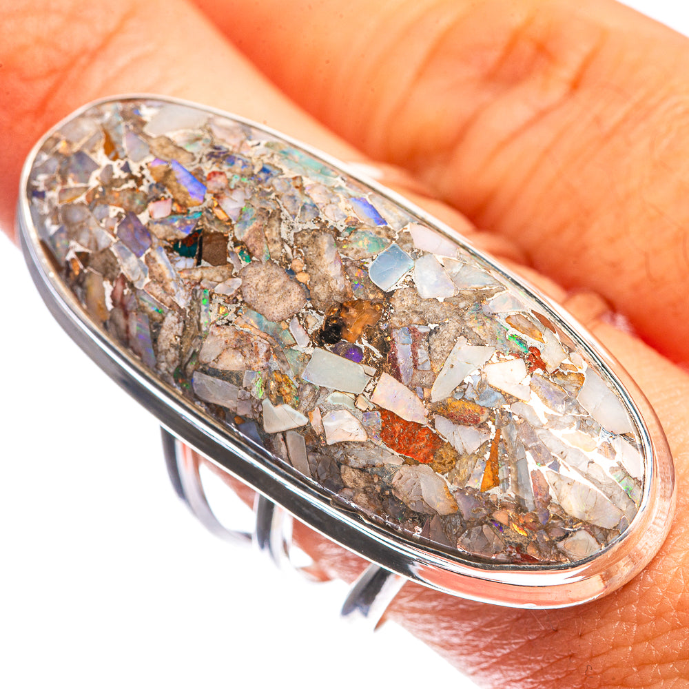 Huge Brecciated Ethiopian Opal 925 Sterling Silver Ring Size 9.5