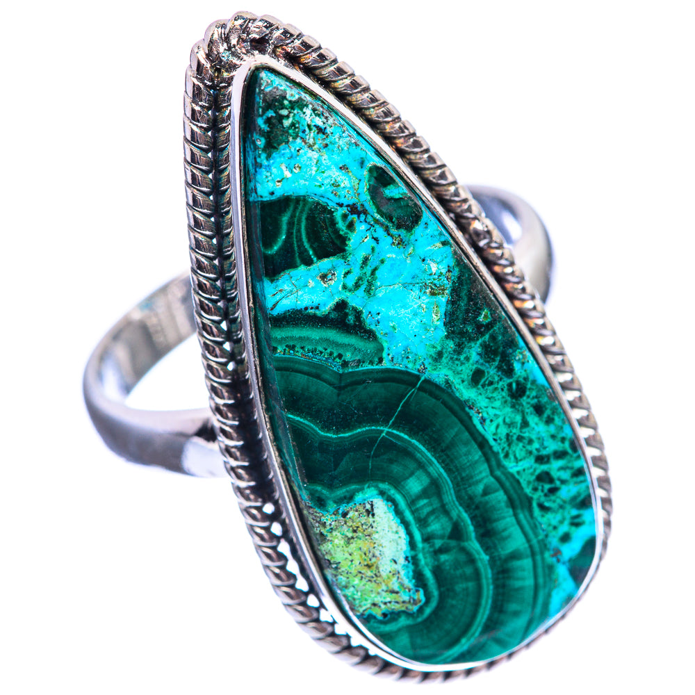 Large Malachite In Chrysocolla 925 Sterling Silver Ring Size 10
