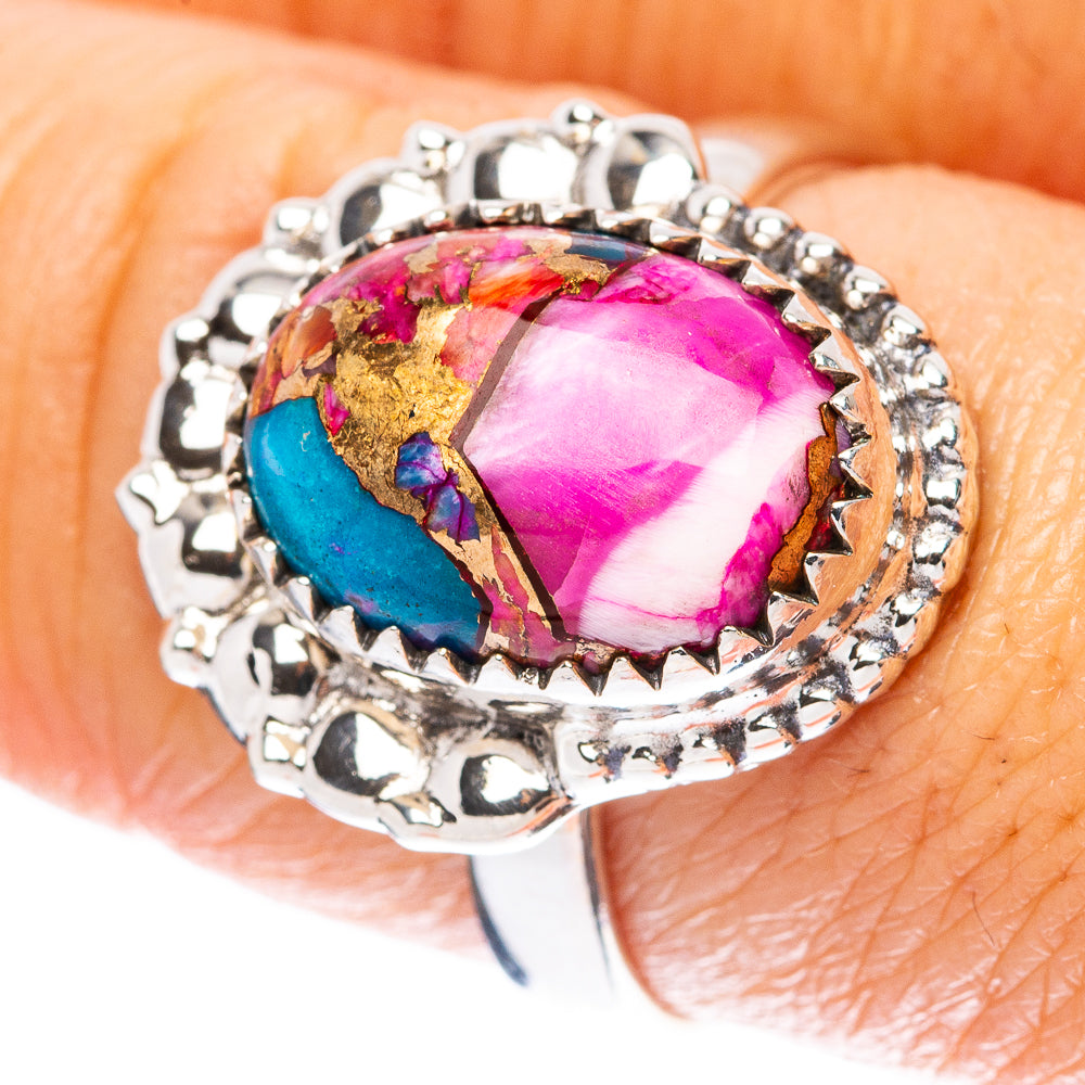 Kingman Pink Dahlia Turquoise Ring Size 8.25 (925 Sterling Silver) R4063