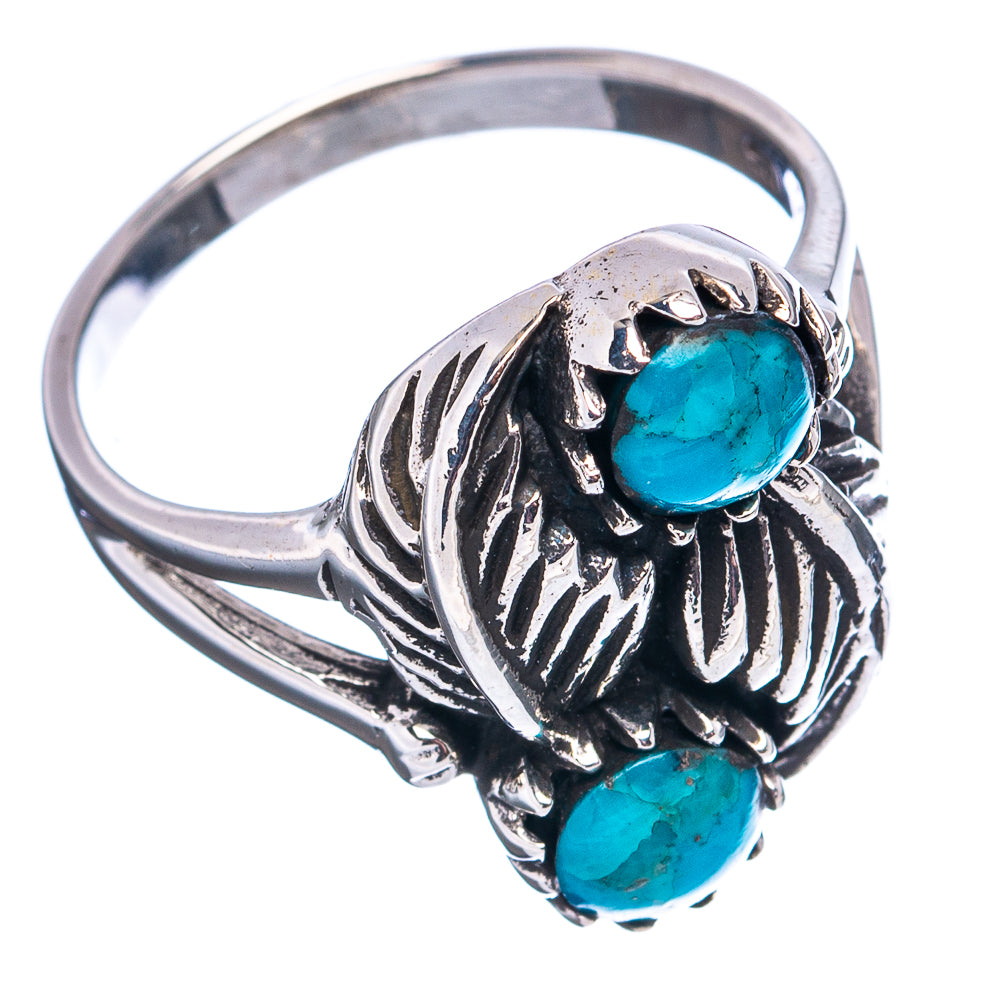 Native Style Mohave Turquoise Leaf Ring Size 8.5 (.925 Sterling Silver)