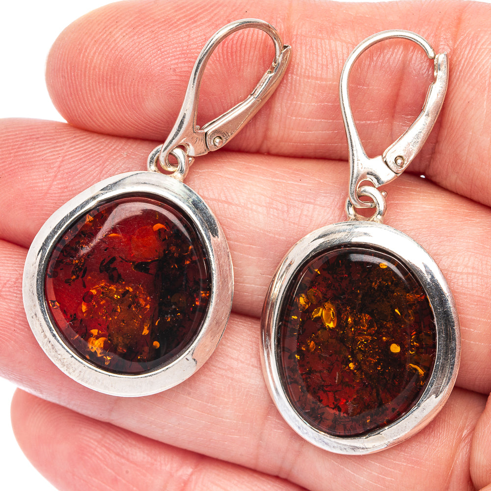 Baltic Amber Earrings 1 5/8" (925 Sterling Silver) E1098