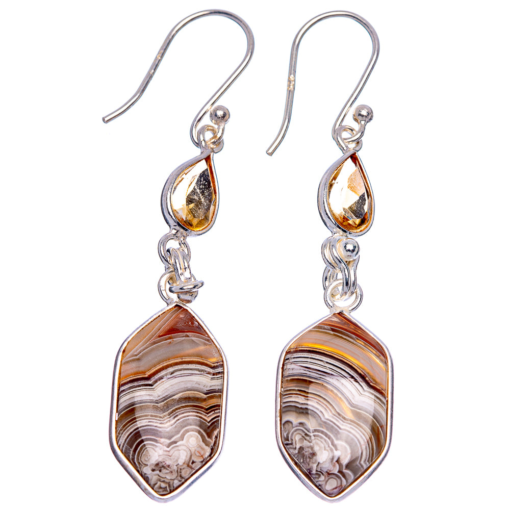 Laguna Lace Agate, Citrine Earrings 2" (925 Sterling Silver) E433443