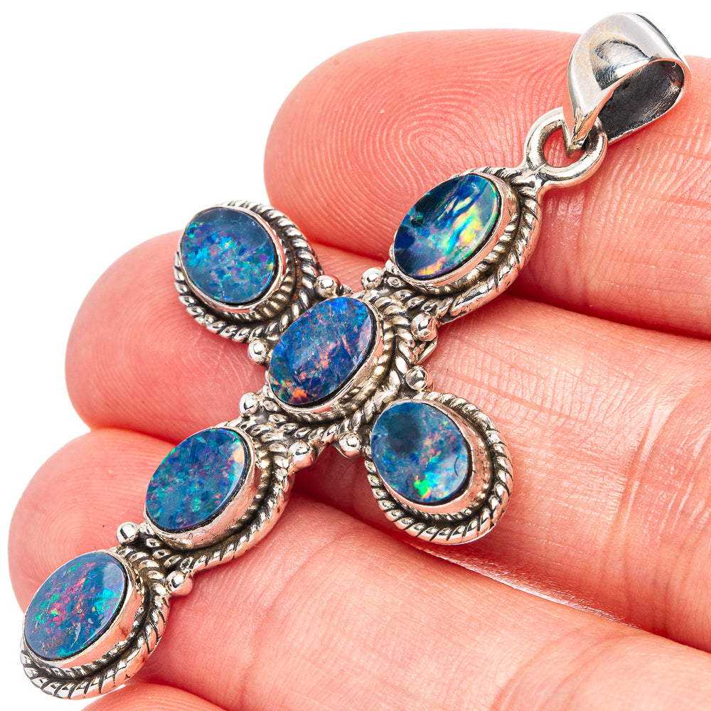 Rare Doublet Opal Cross Pendant 2" (925 Sterling Silver) P43093