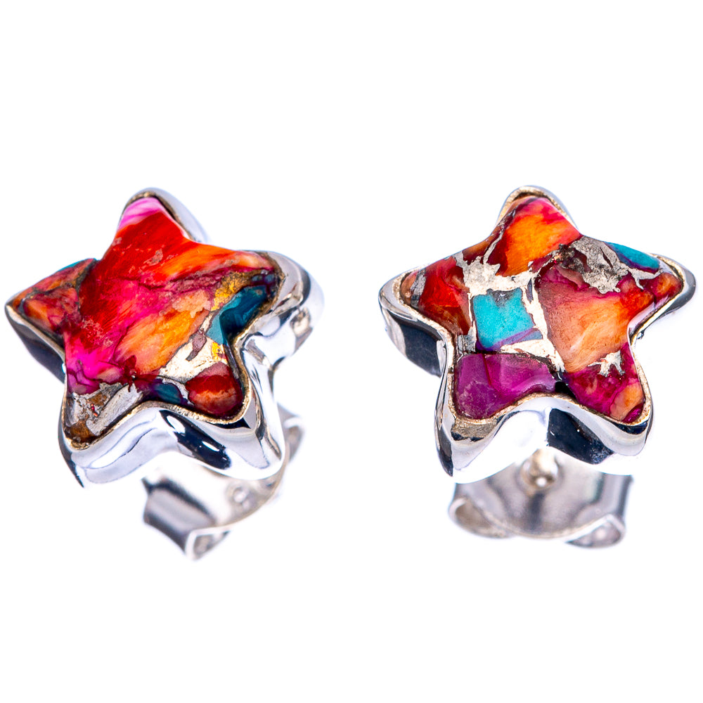 Pink Dahlia Mohave Turquoise Star Earrings 3/8" (.925 Sterling Silver)