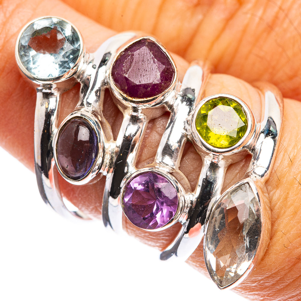 Large Blue Topaz, Ruby, Amethyst, Tanzanite, Peridot, White Quartz Ring Size 6.75 (925 Sterling Silver) R142999