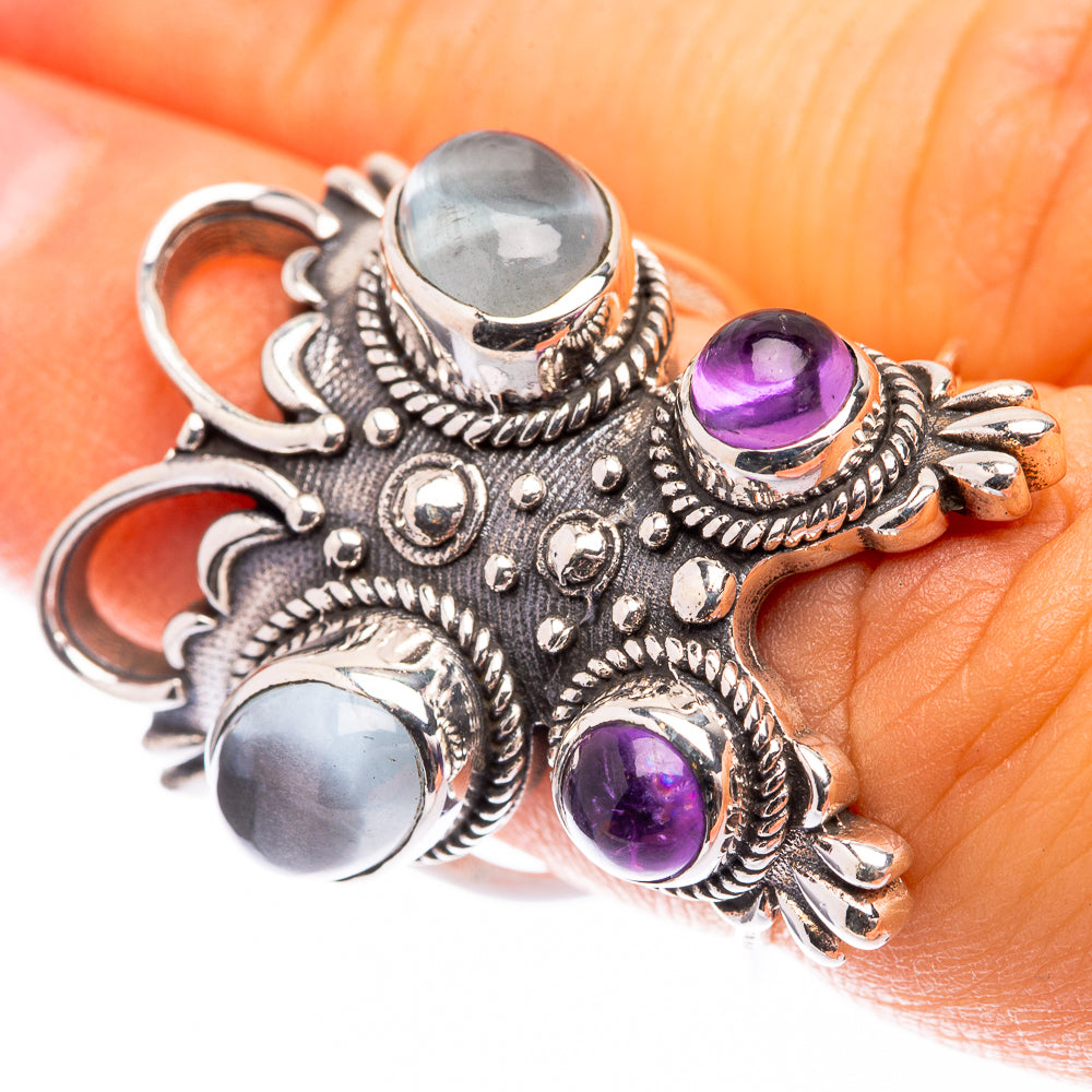 Large Aquamarine, Amethyst Ring Size 6 (925 Sterling Silver) R141393