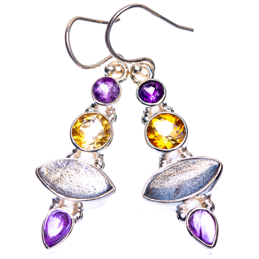 Labradorite, Citrine, Amethyst Earrings 1 3/4" (925 Sterling Silver) E432637