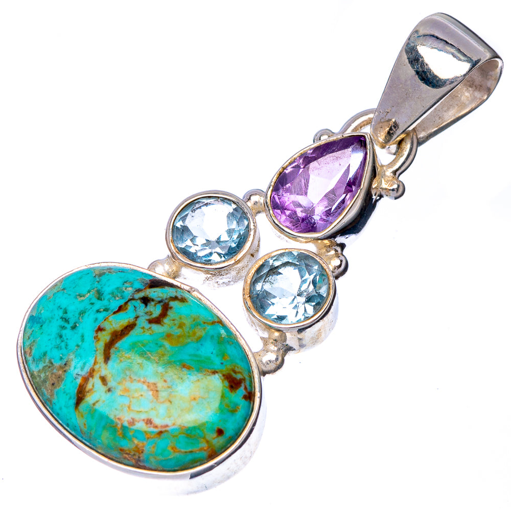 Rare Kingman Turquoise, Blue Topaz Pendant 1 1/2" (925 Sterling Silver) P41019