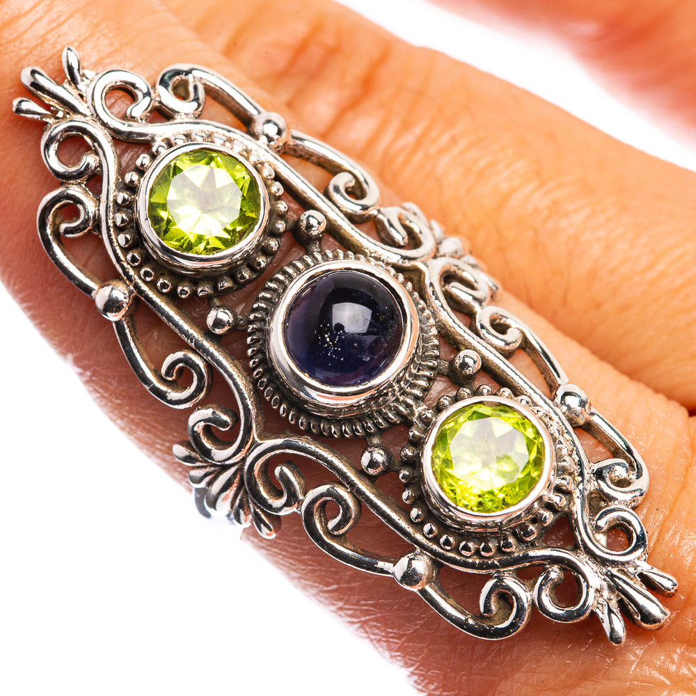 Large Tanzanite, Peridot 925 Sterling Silver Ring Size 8.5