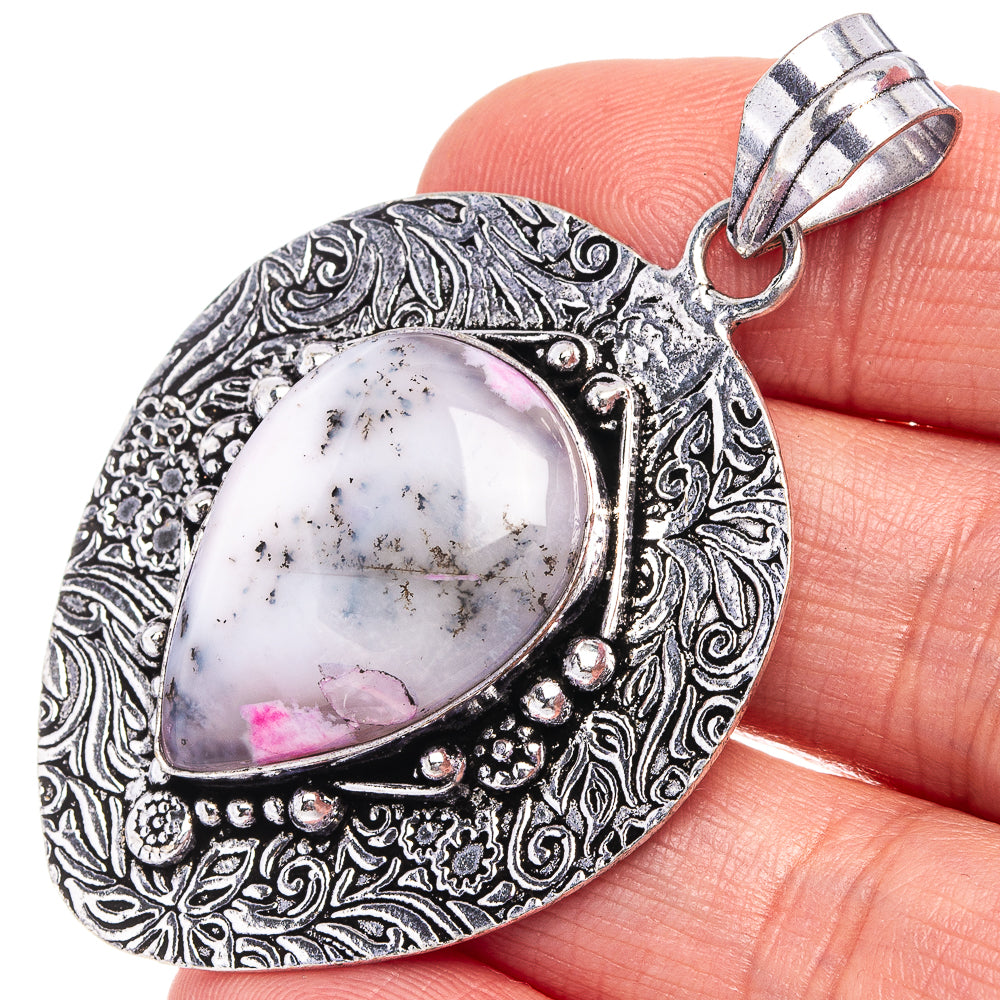 Pink Dendritic Opal Pendant 2 1/4" (German Silver)