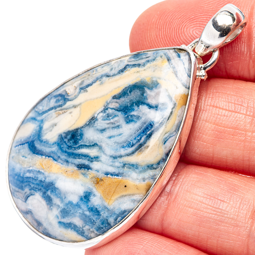 Blue Scheelite Pendant 2" (.925 Sterling Silver)