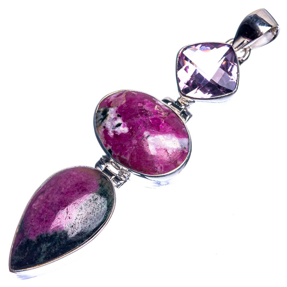 Ruby Zoisite, Amethyst 925 Sterling Silver Pendant 2 5/8"