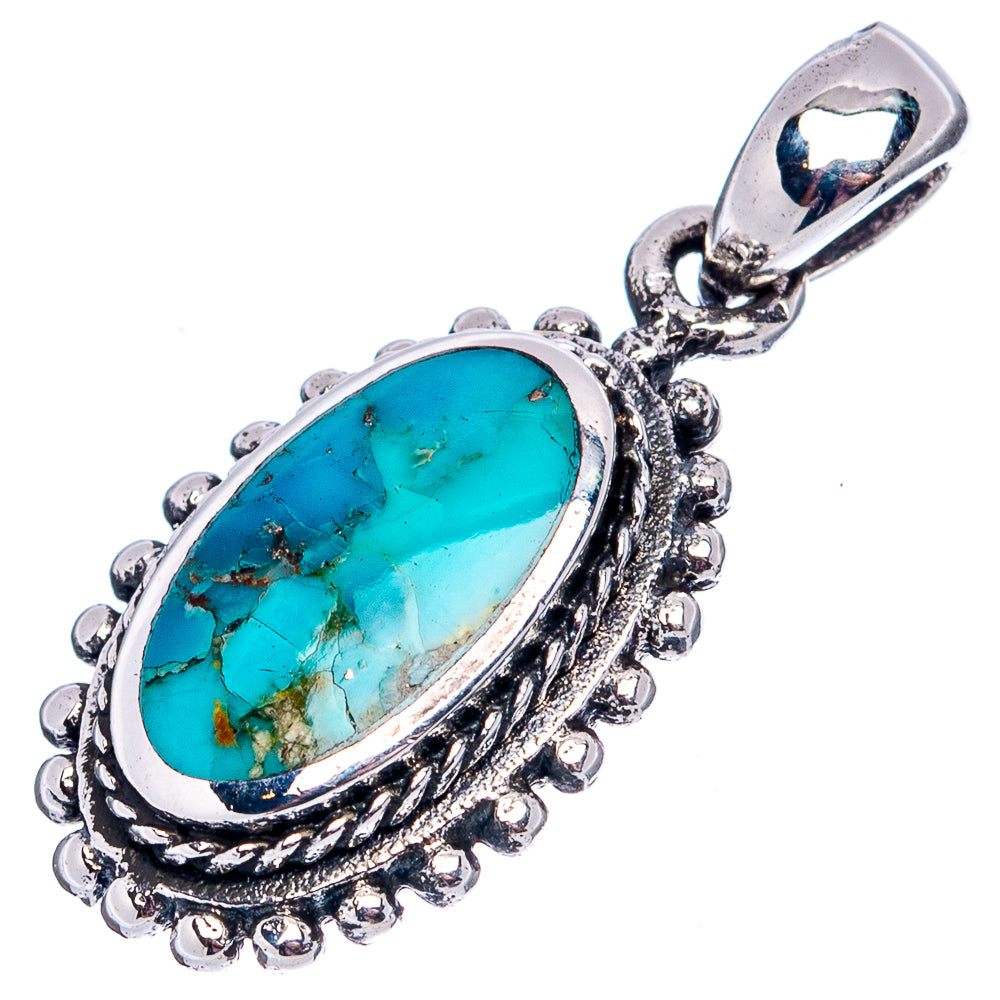 Native Style Mohave Turquoise Pendant 1 1/8" (.925 Sterling Silver)