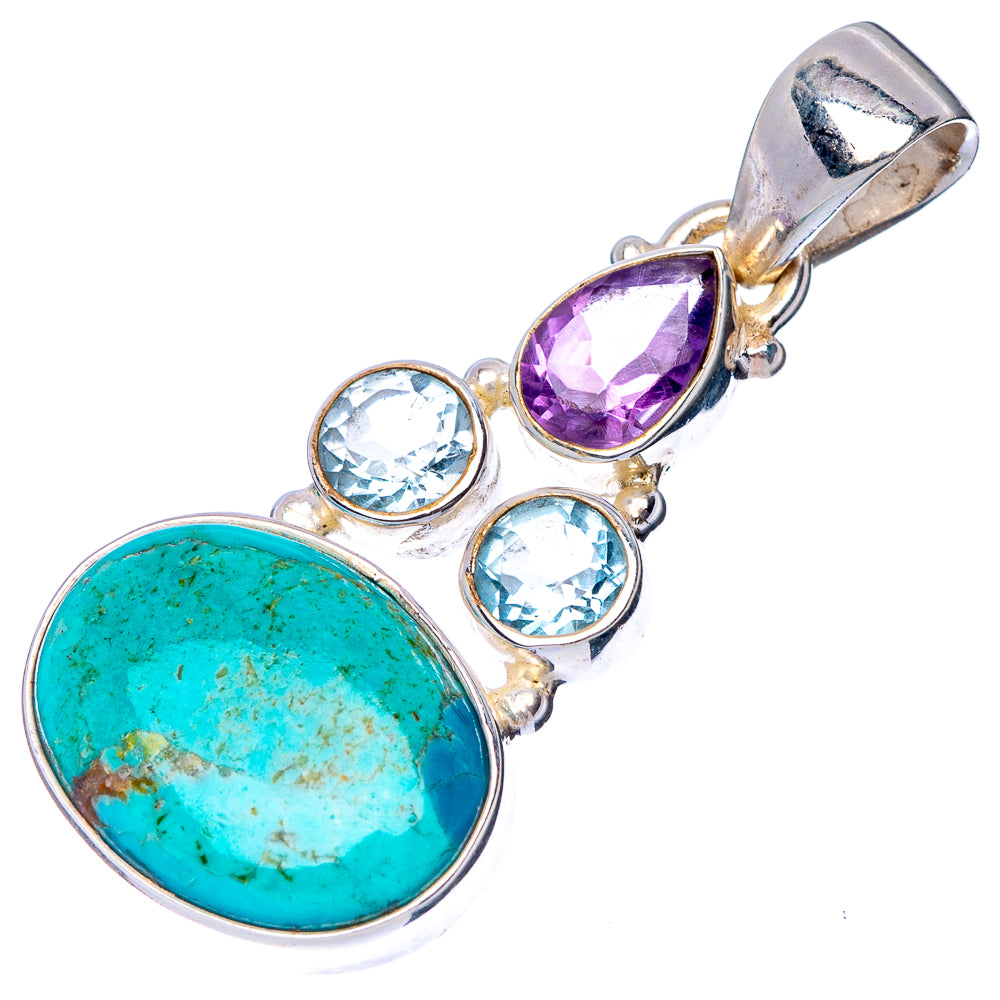 Rare Kingman Turquoise, Amethyst, Blue Topaz Pendant 1 1/2" (925 Sterling Silver) P41069