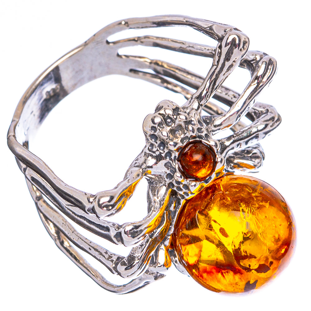 Baltic Amber Spider Ring Size 6.5 (.925 Sterling Silver)