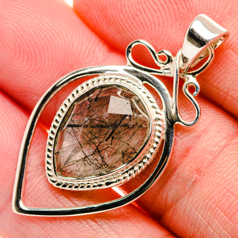 Premium Tourmalinated Quartz 925 Sterling Silver Pendant 1 5/8" (925 Sterling Silver) PD37780