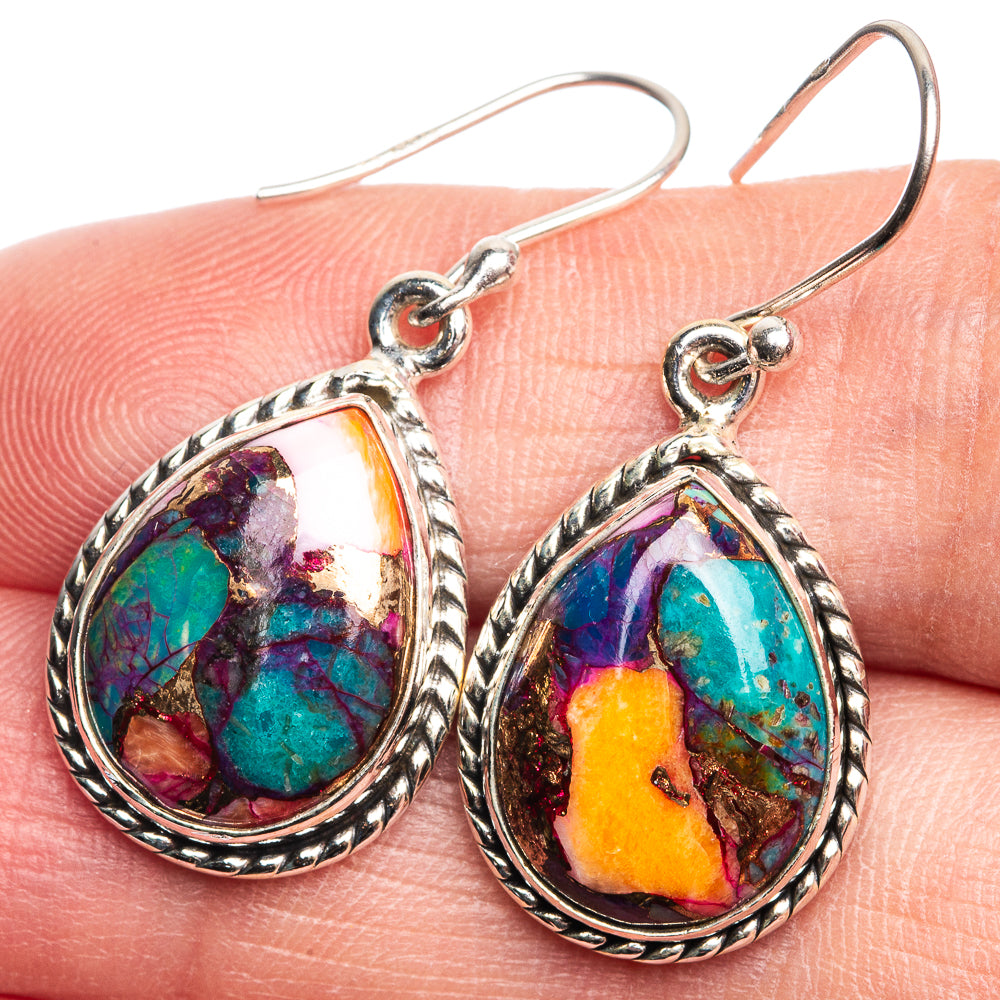 Kingman Pink Dahlia Turquoise Earrings 1 3/8" (925 Sterling Silver) E432677