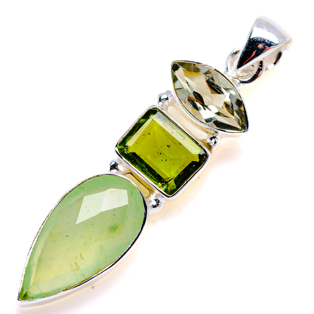 Prehnite, Peridot, Green Amethyst Pendant 2" (925 Sterling Silver) PD38117
