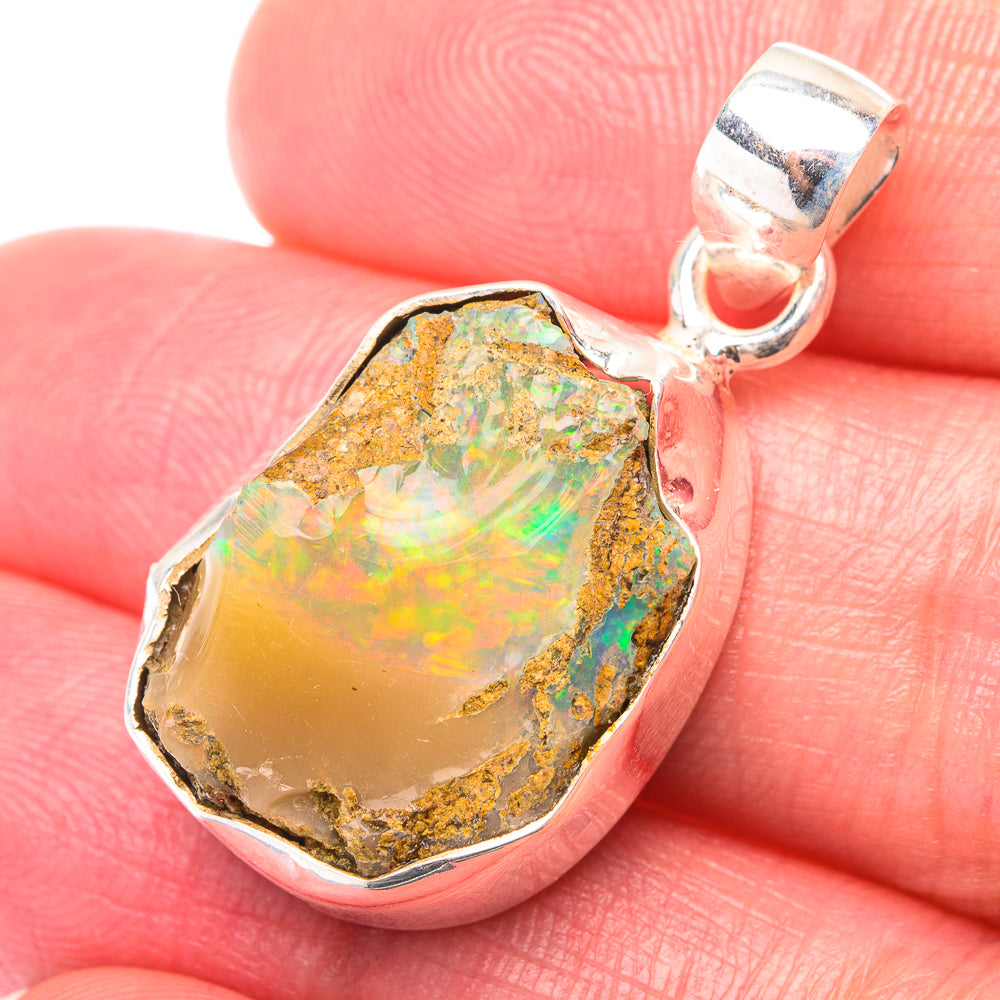 Raw Ethiopian Opal Pendant 1 1/4" (925 Sterling Silver) PD38530