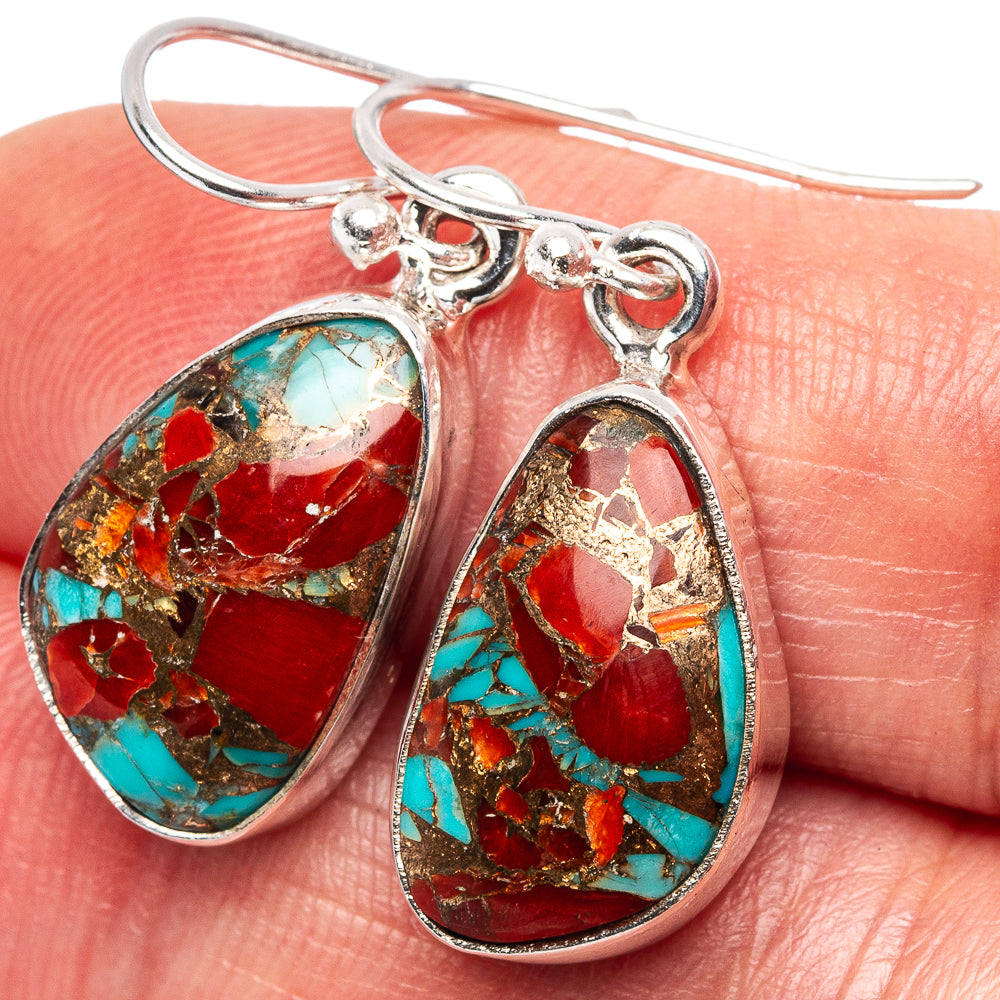 Coral Turquoise Matrix Earrings 1 1/4" (.925 Sterling Silver)