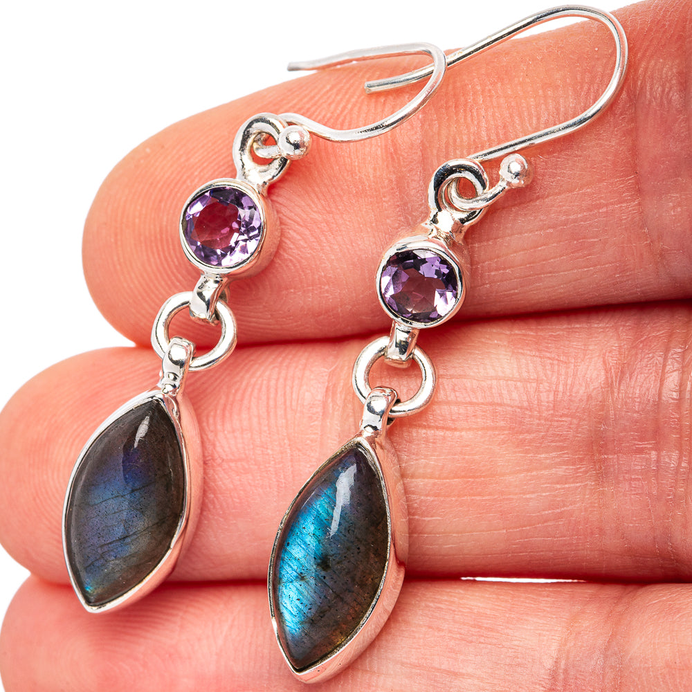 Labradorite Earrings 1 3/4" (.925 Sterling Silver)