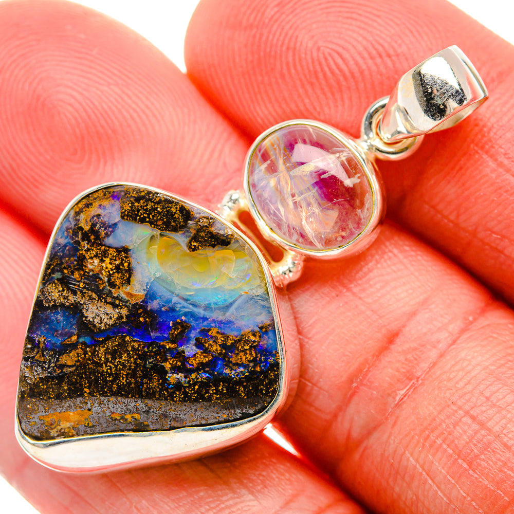 Australian Boulder Opal, Rainbow Moonstone Pendant 1 3/4" (925 Sterling Silver) PD38176