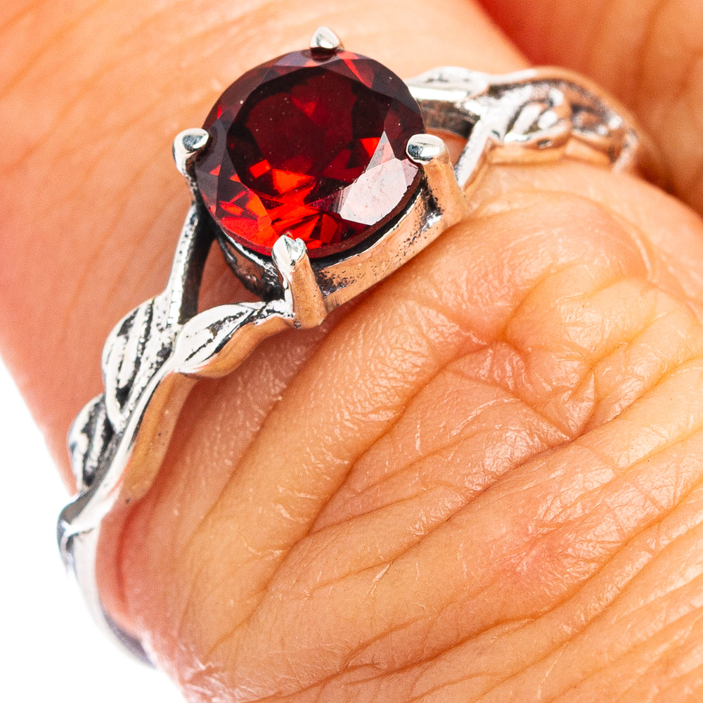 Garnet Dainty Ring Size 6.75 (.925 Sterling Silver)