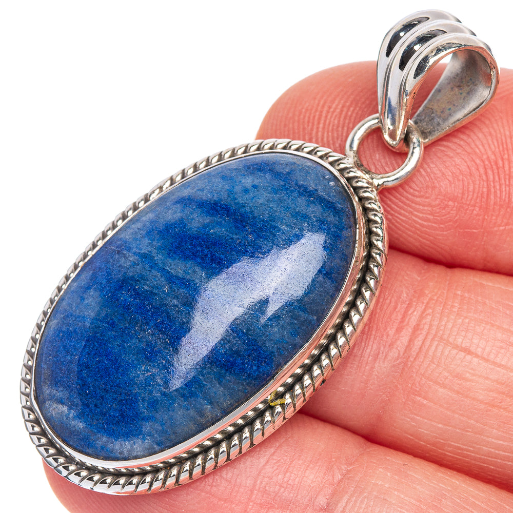 Blue Quartz Palm Stone Pendant 1 3/4" (925 Sterling Silver) P40746