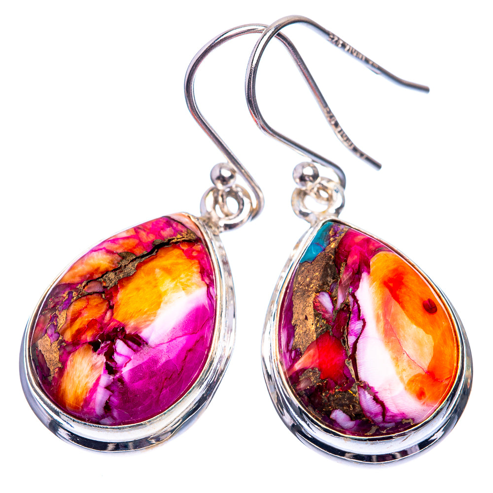 Kingman Pink Dahlia Turquoise Earrings 1 3/8" (925 Sterling Silver) E432447