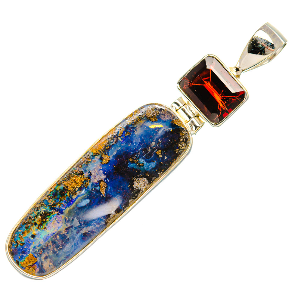 Boulder Opal, Garnet Pendant 2 1/4" (925 Sterling Silver) PD37877