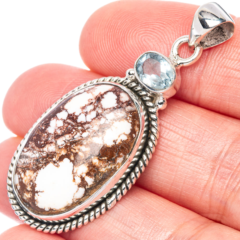 Wild Horse Jasper, Blue Topaz 925 Sterling Silver Pendant 1 3/4" (925 Sterling Silver) P41890