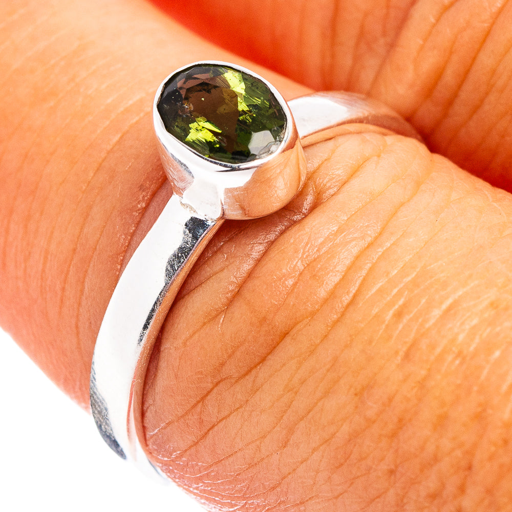 Rare Faceted Moldavite Ring Size 7.75 (.925 Sterling Silver)