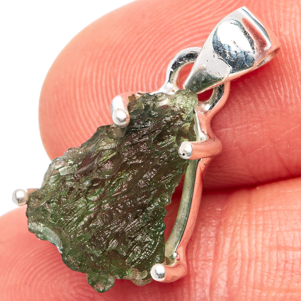 Rare Raw Moldavite Pendant 7/8" (.925 Sterling Silver)