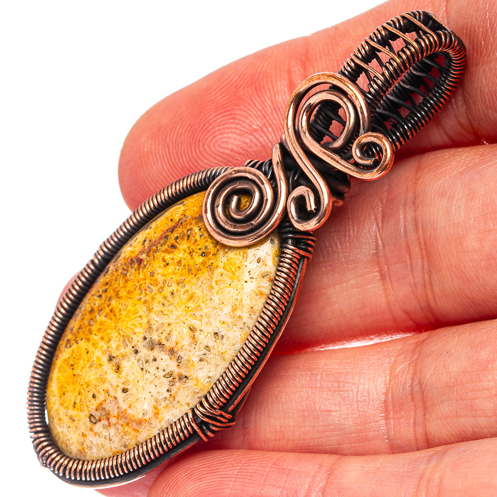 Fossil Coral Wire Wrap Pendant 2 3/8" (Oxidized Copper)