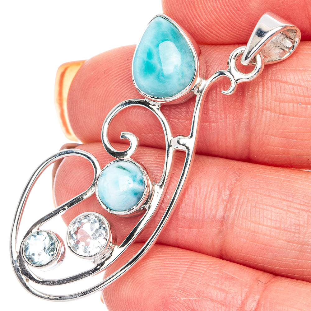 Premium Larimar, Blue Topaz Pendant 1 3/4" (925 Sterling Silver) P41843