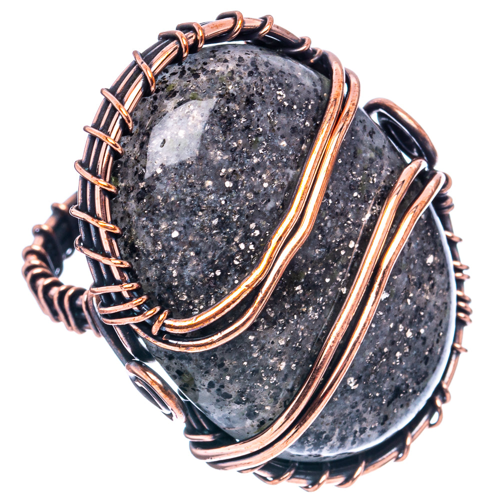 Black Sunstone Wire Wrap Ring Size 6 (Oxidized Copper)