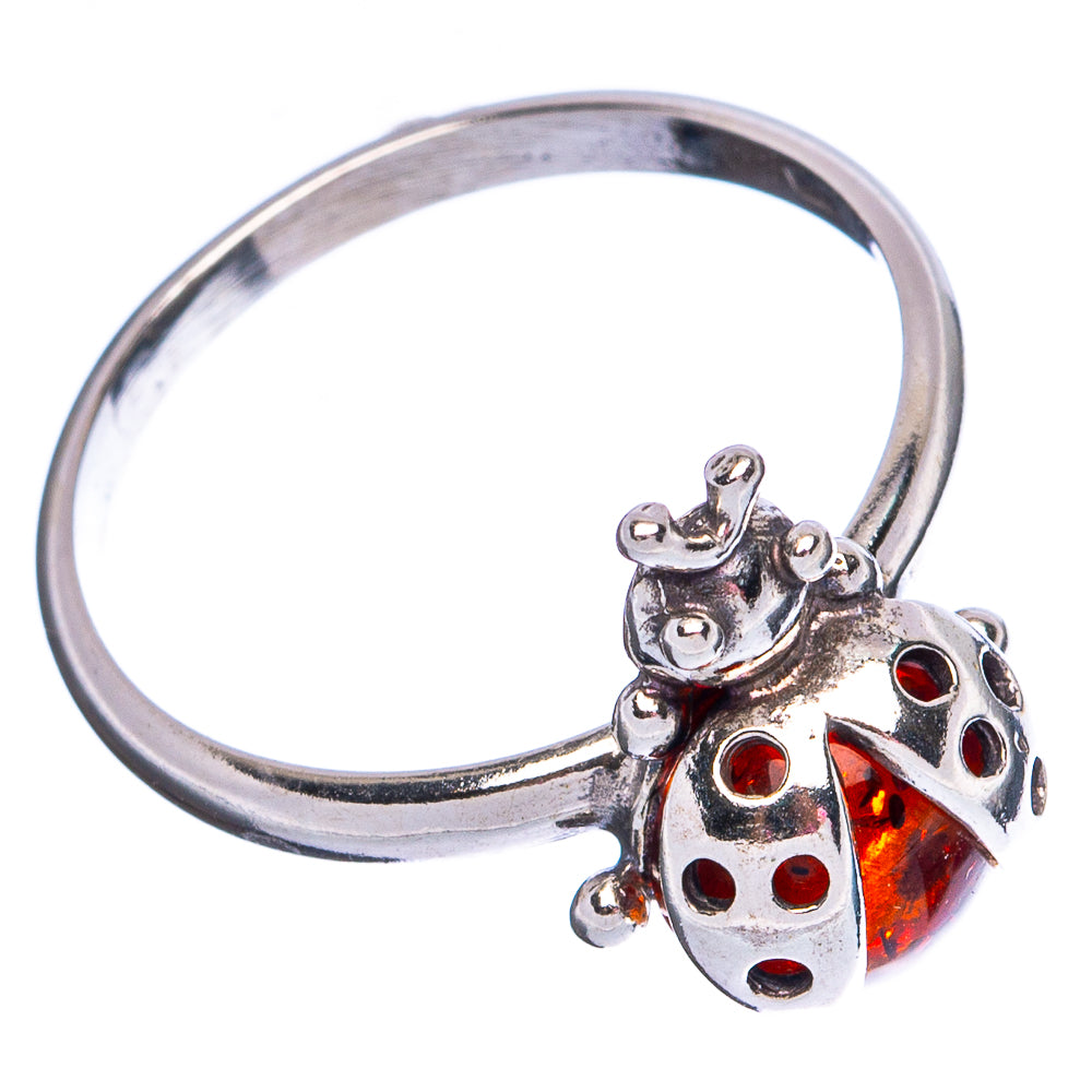 Baltic Amber Ladybug Ring Size 8.5 (.925 Sterling Silver)