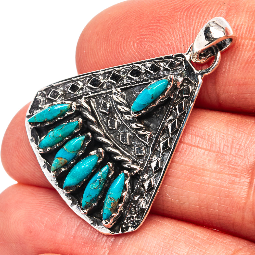 Native Style Mohave Turquoise Pendant 1 3/8" (.925 Sterling Silver)