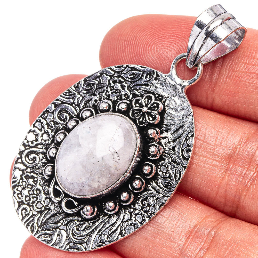 Rainbow Moonstone Pendant 2 1/8" (German Silver)