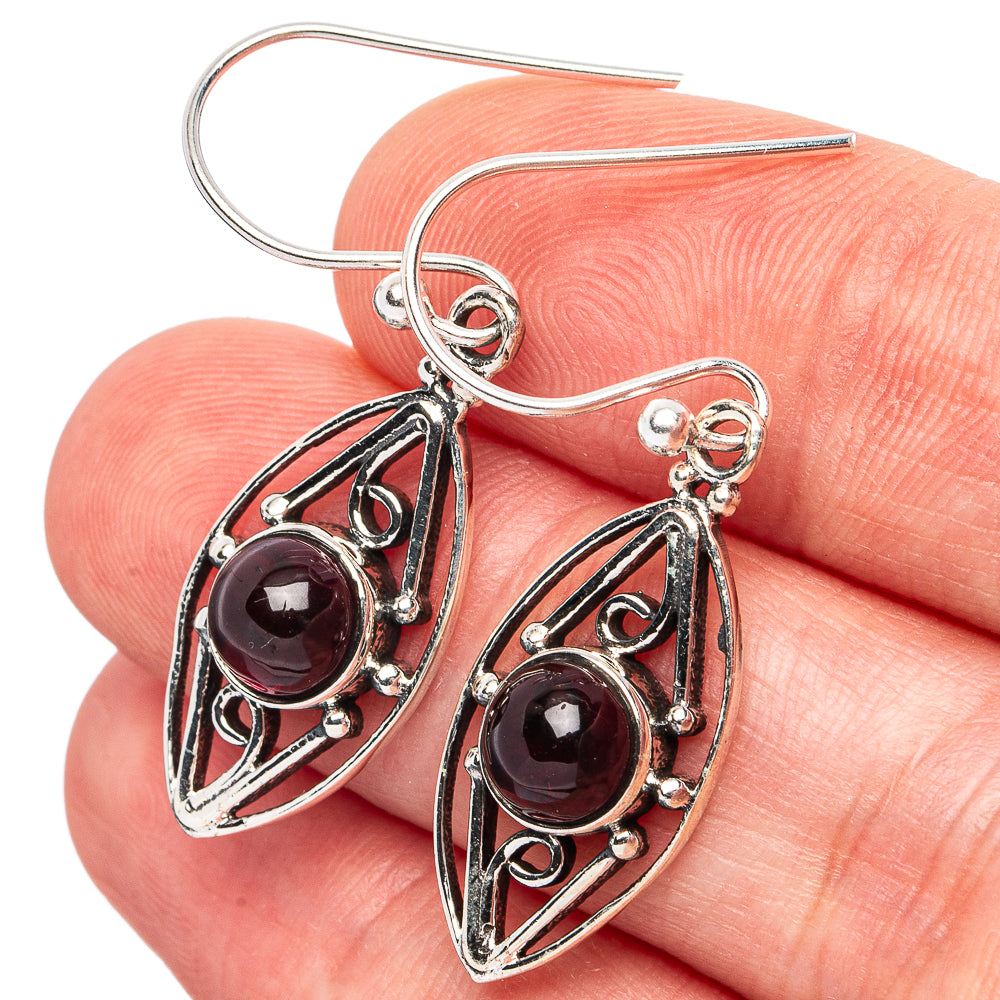 Garnet Earrings 1 1/2" (925 Sterling Silver) E3047