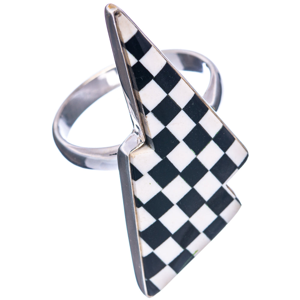 Premium Checkered Onyx Bolt Ring Size 10.75 (.925 Sterling Silver)
