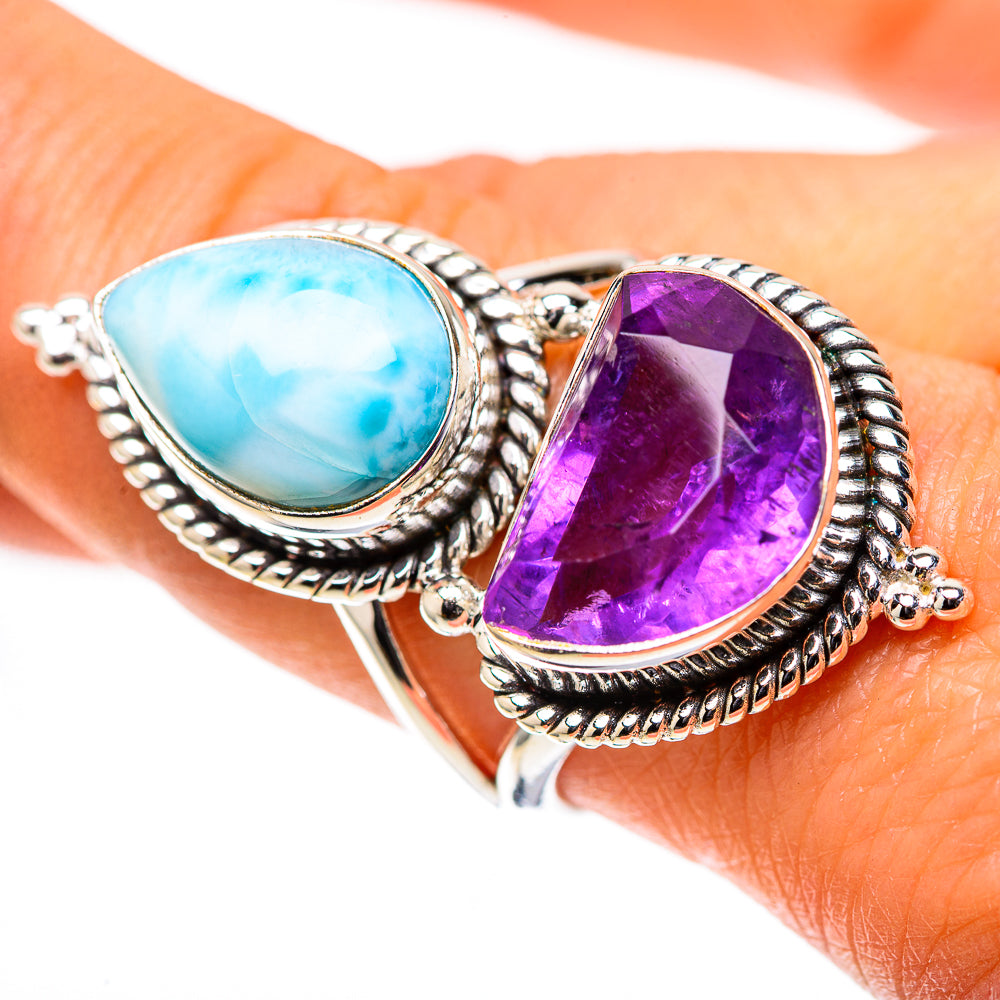 Large Amethyst, Larimar Ring Size 9 (925 Sterling Silver) RING138607