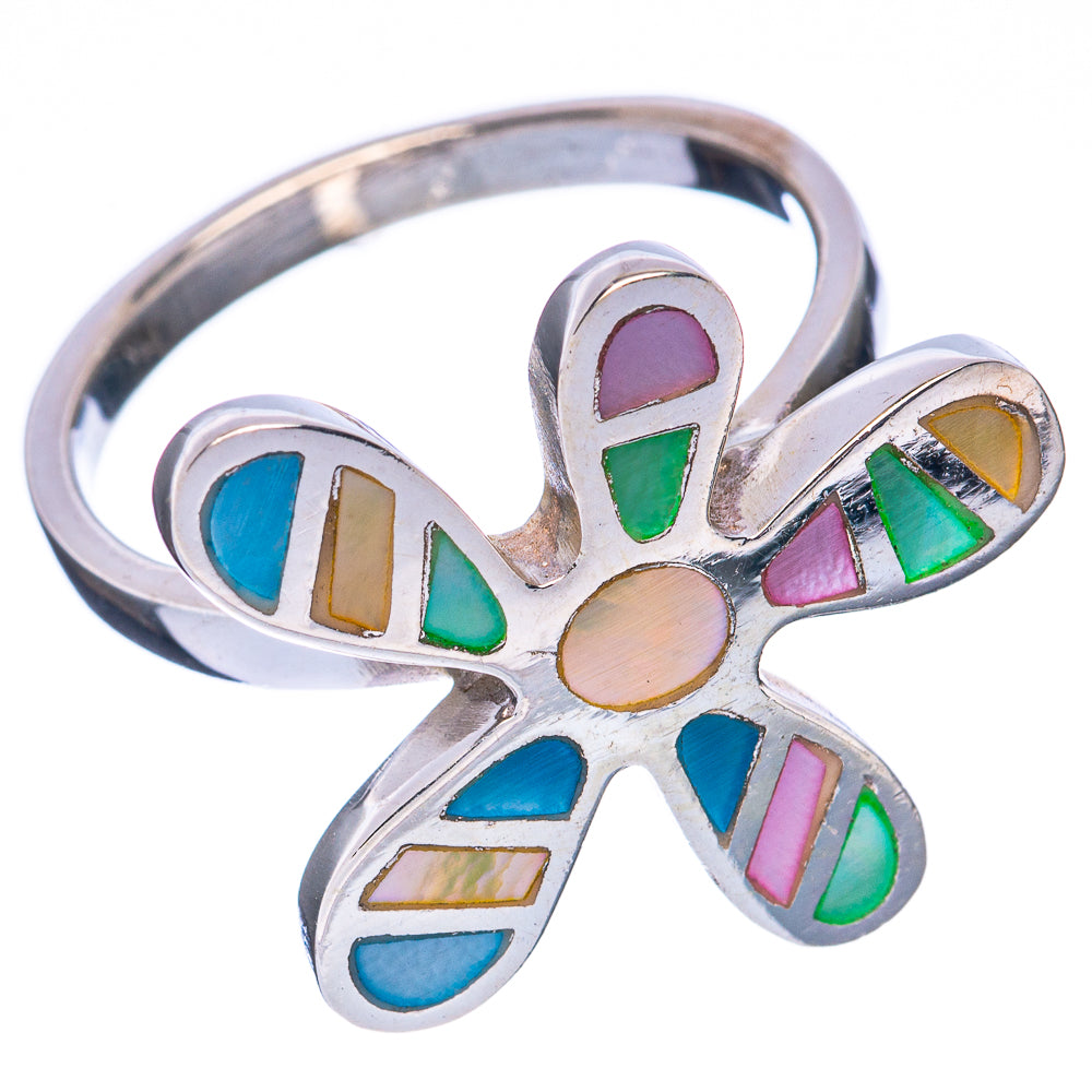 Mother Of Pearl Inlay Flower Ring Size 8.5 (925 Sterling Silver) R3034