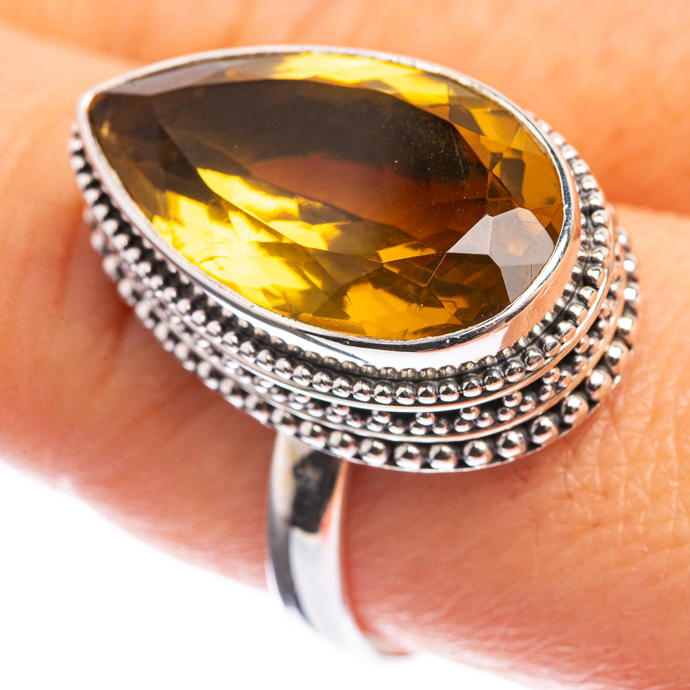 Faceted Citrine 925 Sterling Silver Ring Size 9