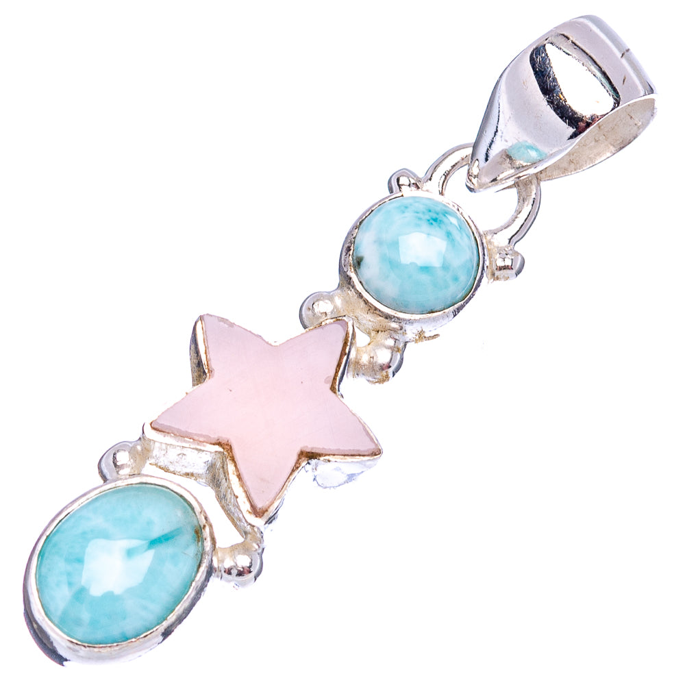 Rare Larimar Star, Pink Opal Pendant 1 5/8" (.925 Sterling Silver)