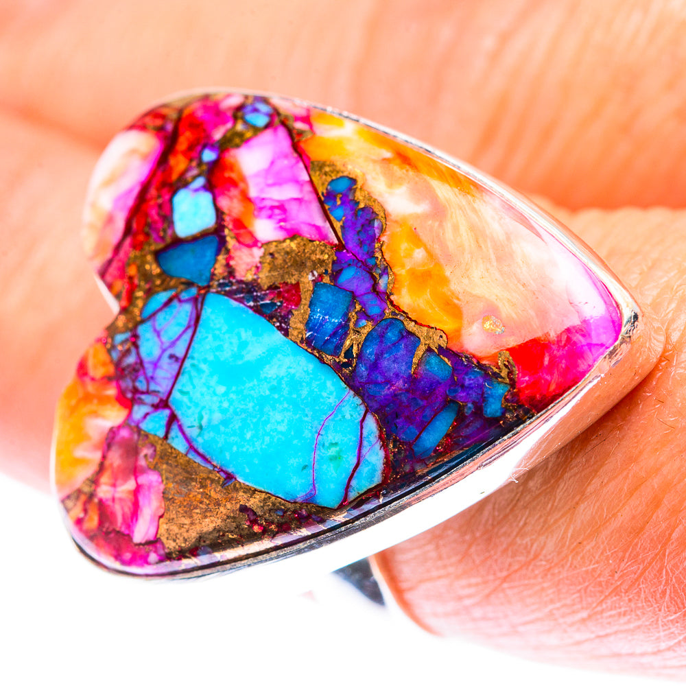Large Kingman Pink Dahlia Turquoise Ring Size 7.5 (925 Sterling Silver) RING140214